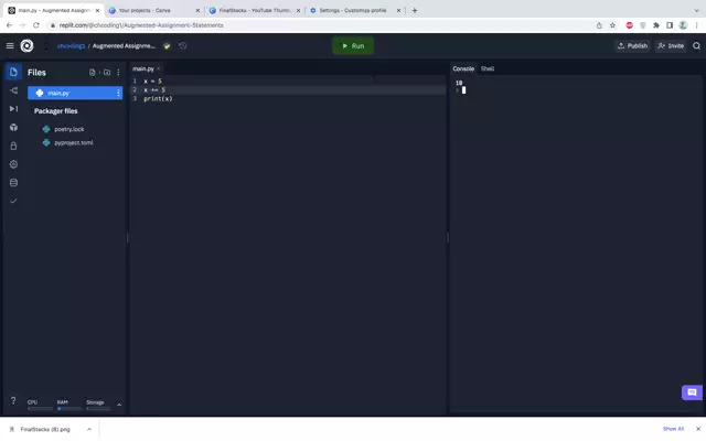 Calvin Huang - Python Augmented Statements Lesson