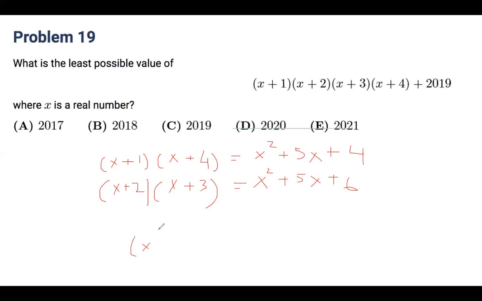 Math 2019 AMC 10A Problem 19 - Calvin Huang