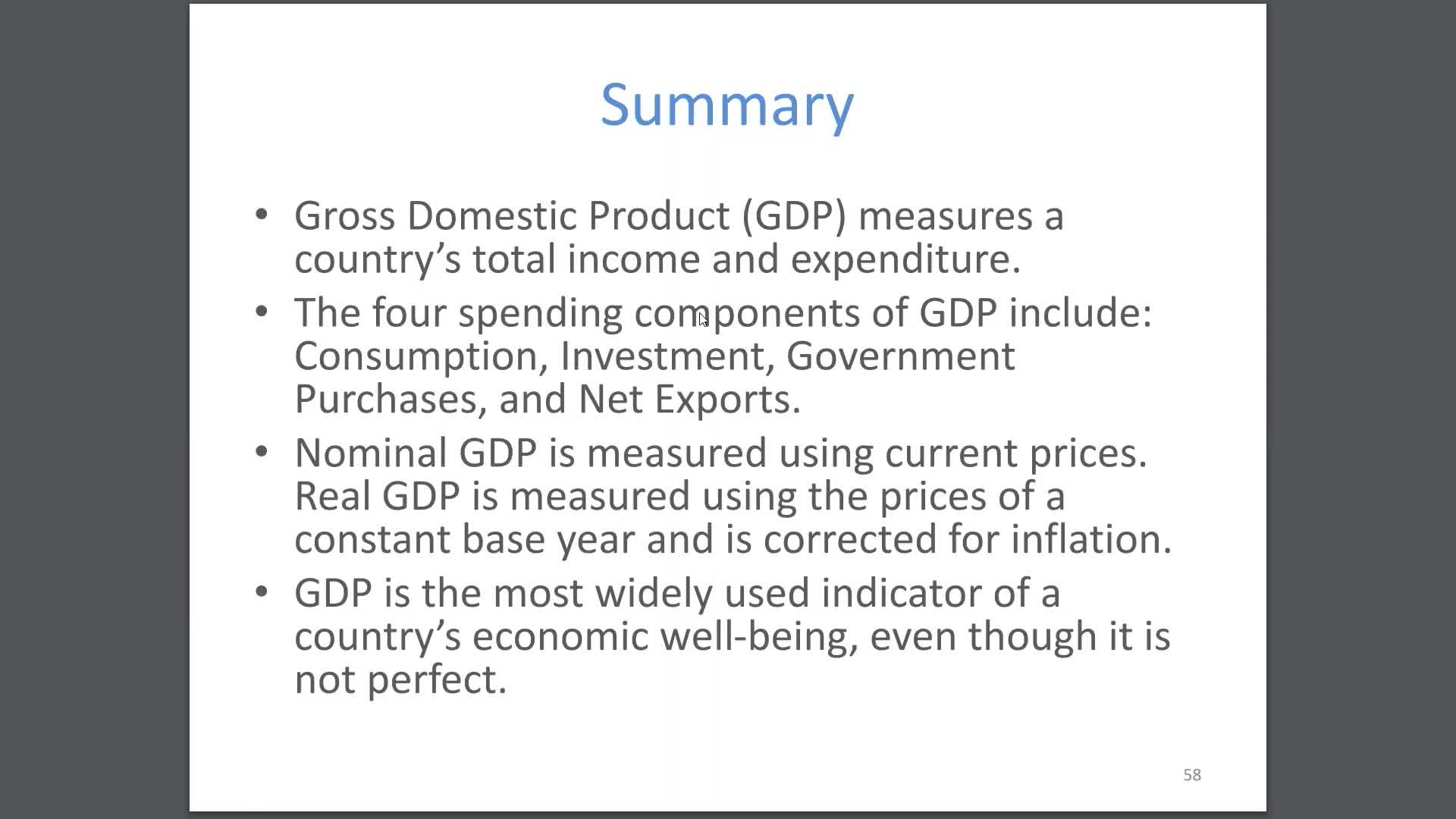 Measuring GDP - Summary